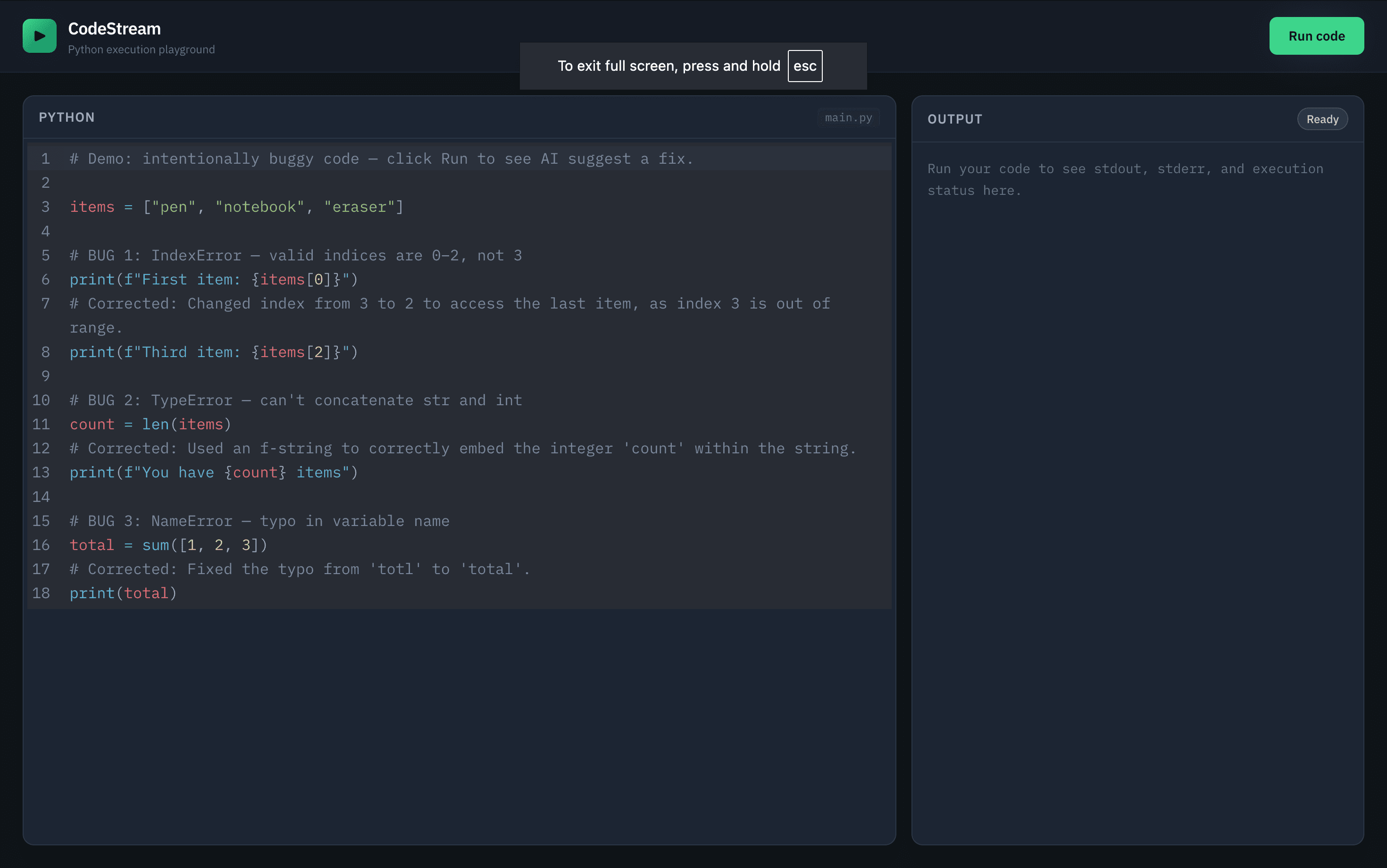 Screenshot of CodeStream